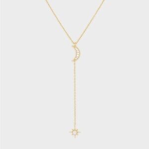 Luna Lariat Necklace in White Opalite, White CZ & Gold